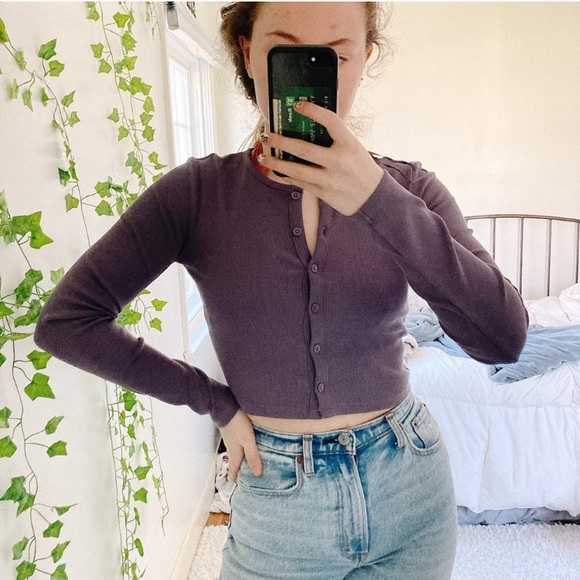 dark purple cropped cardigan